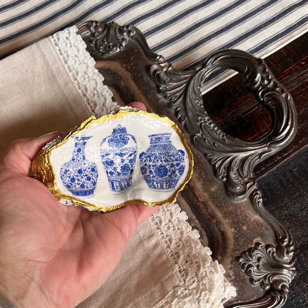 Oyster Shell Trinket Dish - Decoupage Oyster Shell